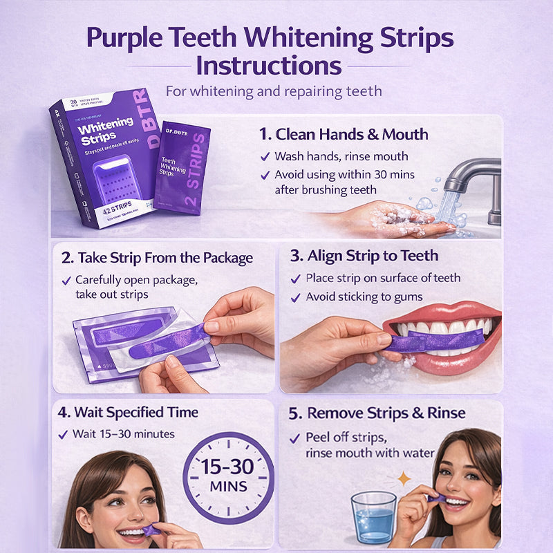 Leafora Purple Teeth Whitening Strips - 7/21 Whitening Sessions - Safe for Enamel - Non Sensitive Teeth Whitening - Peroxide-Free