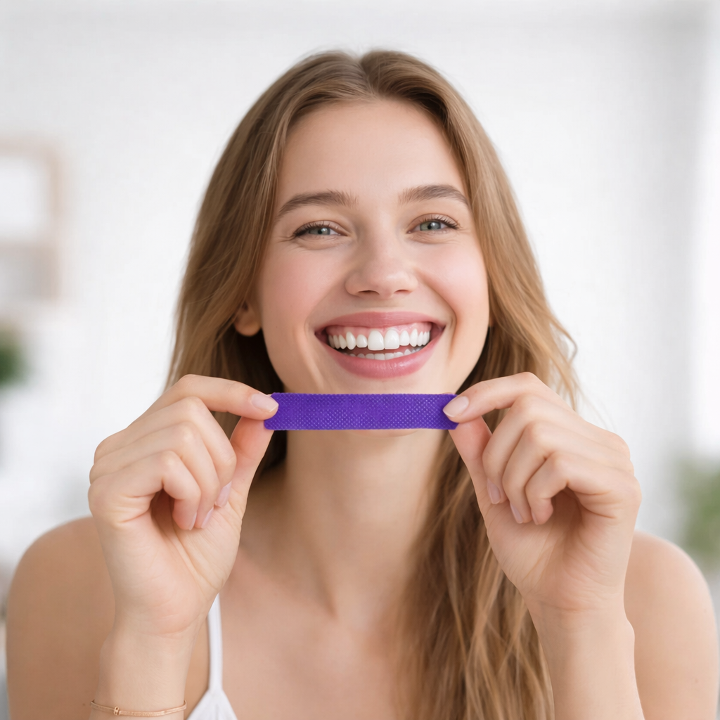 Leafora Purple Teeth Whitening Strips - 7/21 Whitening Sessions - Safe for Enamel - Non Sensitive Teeth Whitening - Peroxide-Free